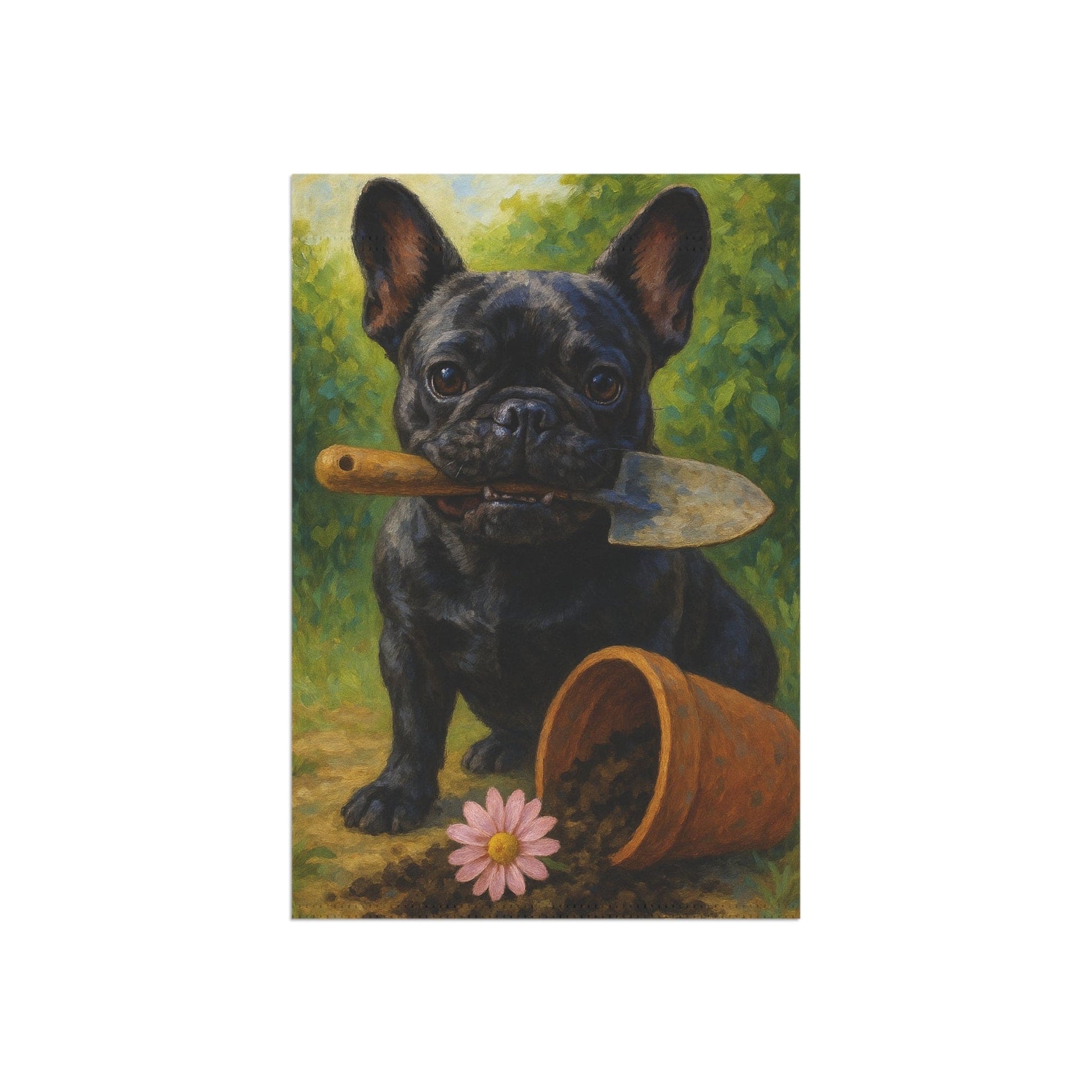 Black French Bulldog Little Gardener Garden Flag