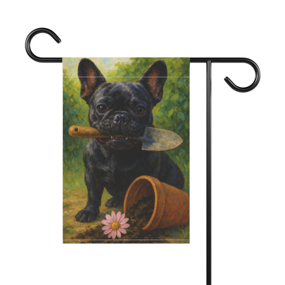 Black French Bulldog Little Gardener Garden Flag