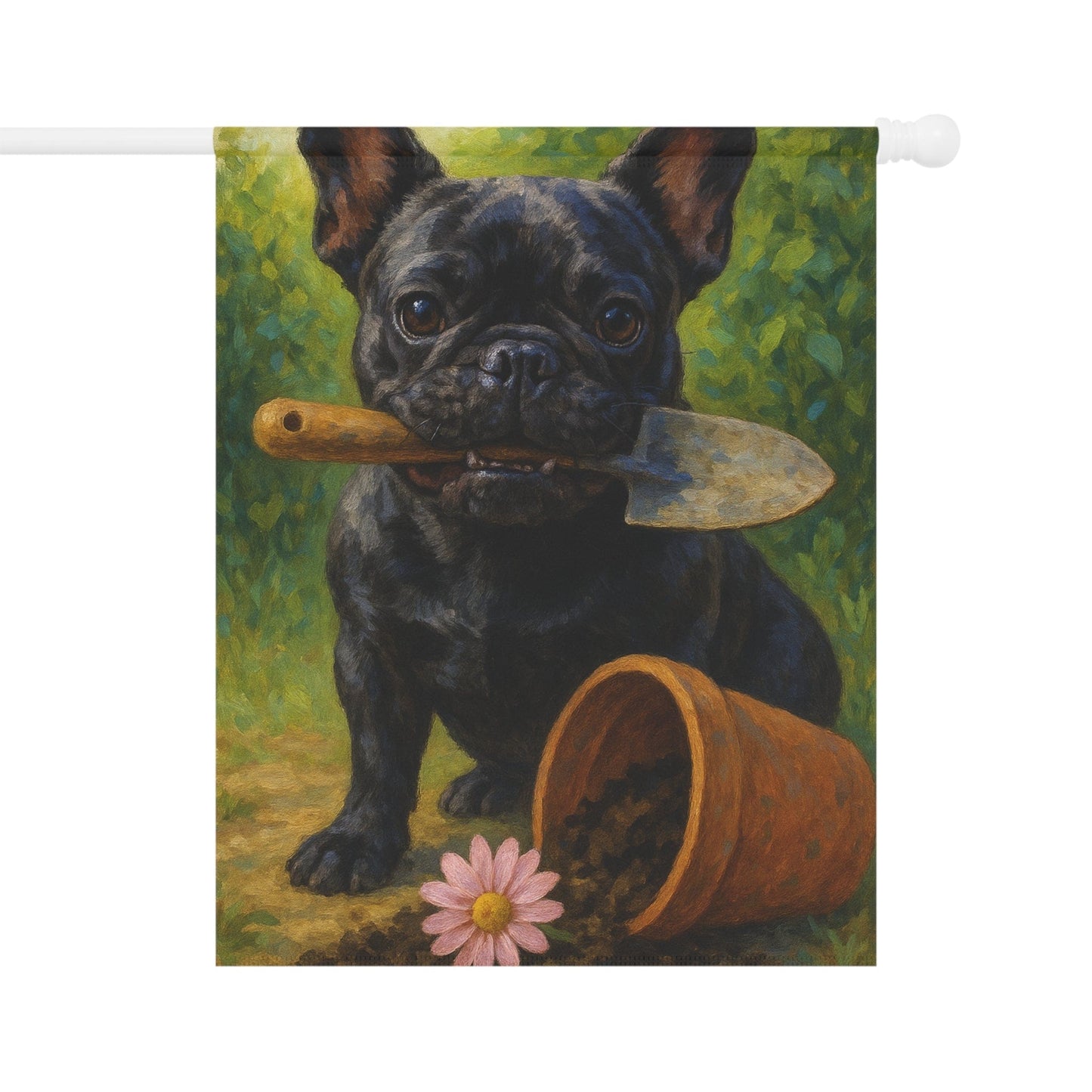 Black French Bulldog Little Gardener Garden Flag