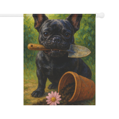 Black French Bulldog Little Gardener Garden Flag