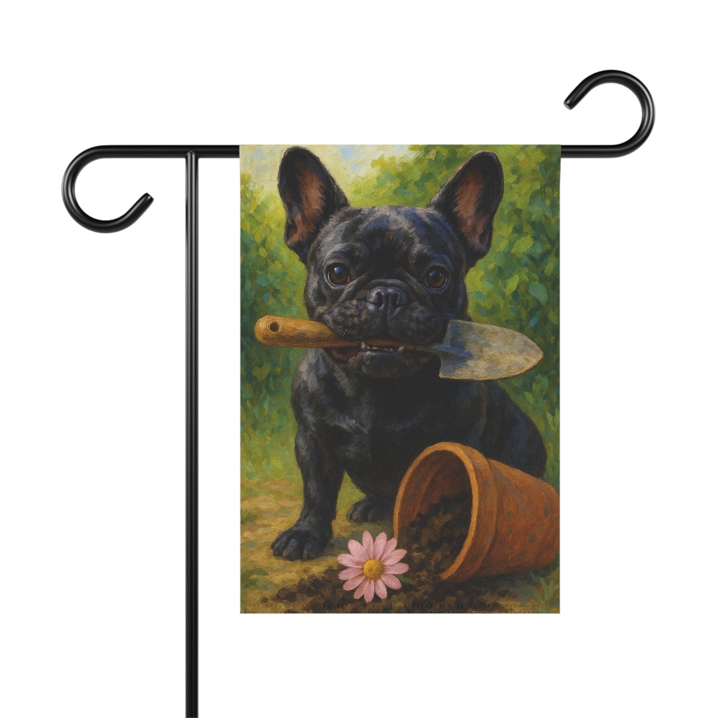 Black French Bulldog Little Gardener Garden Flag
