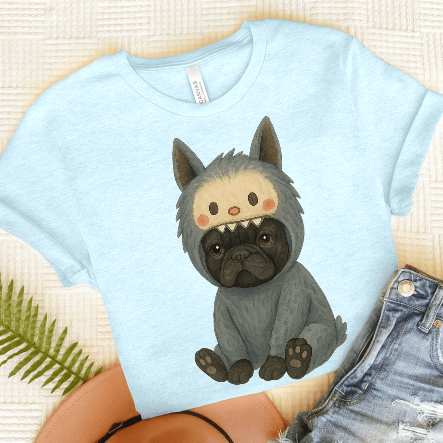 Printify T-Shirt Heather Ice Blue / S Black French Bulldog Little Monster TShirt