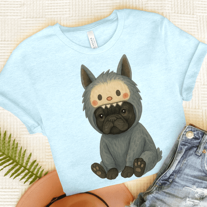 Printify T-Shirt Heather Ice Blue / S Black French Bulldog Little Monster TShirt