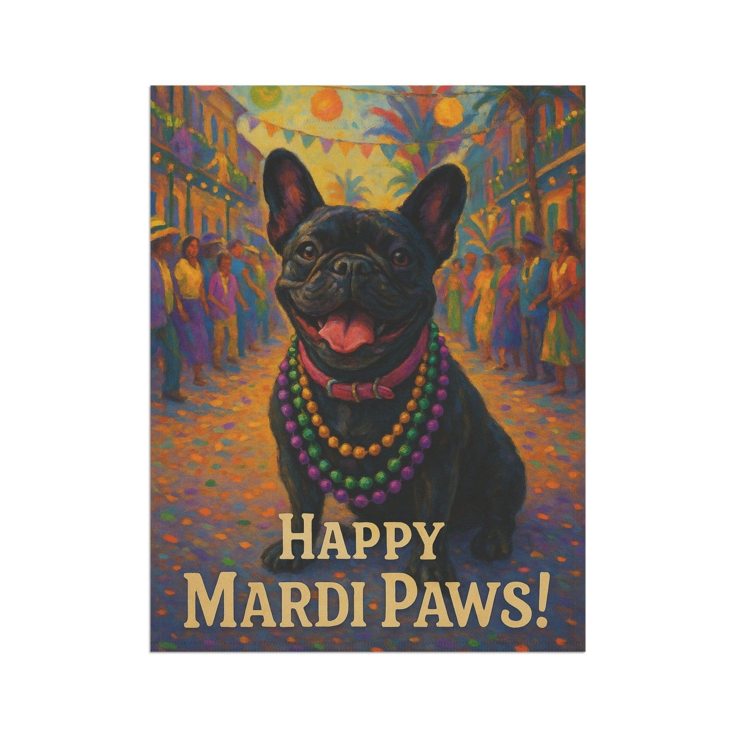 Black French Bulldog Mardi Gras Paws Garden Flag