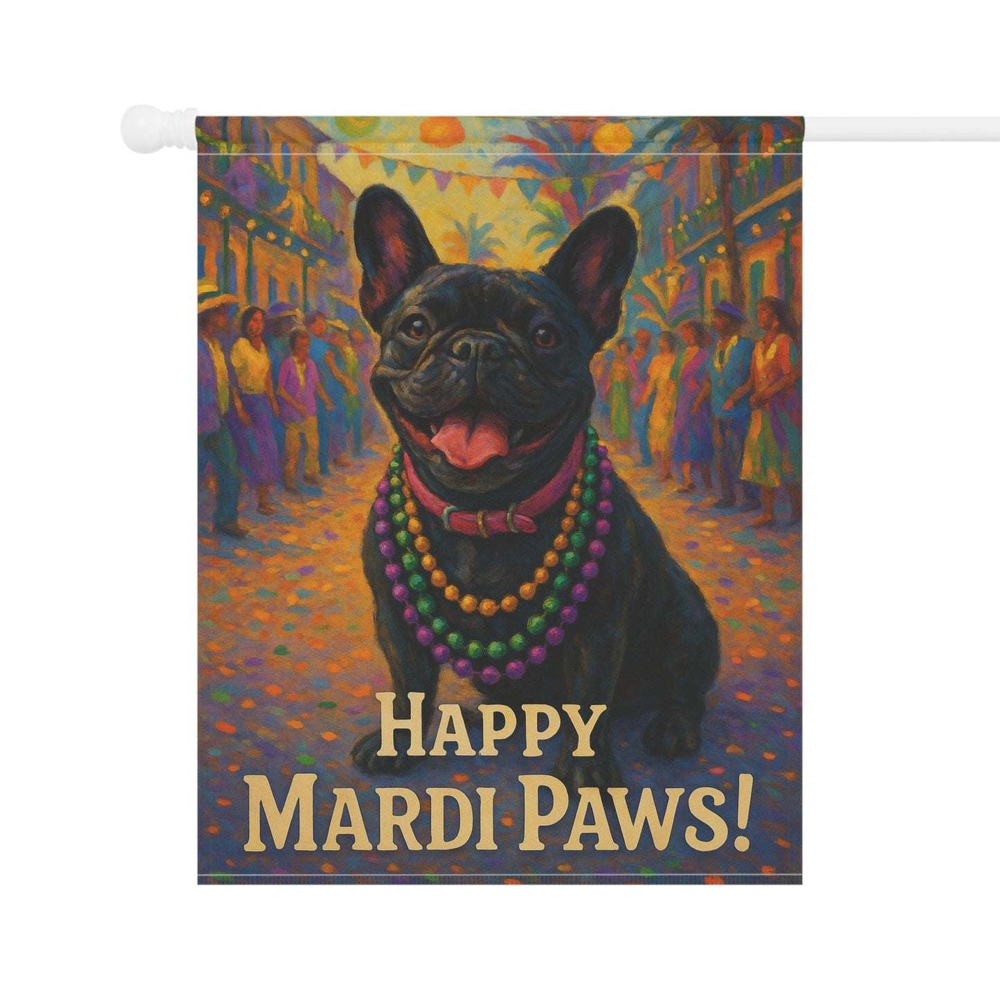 Black French Bulldog Mardi Gras Paws Garden Flag