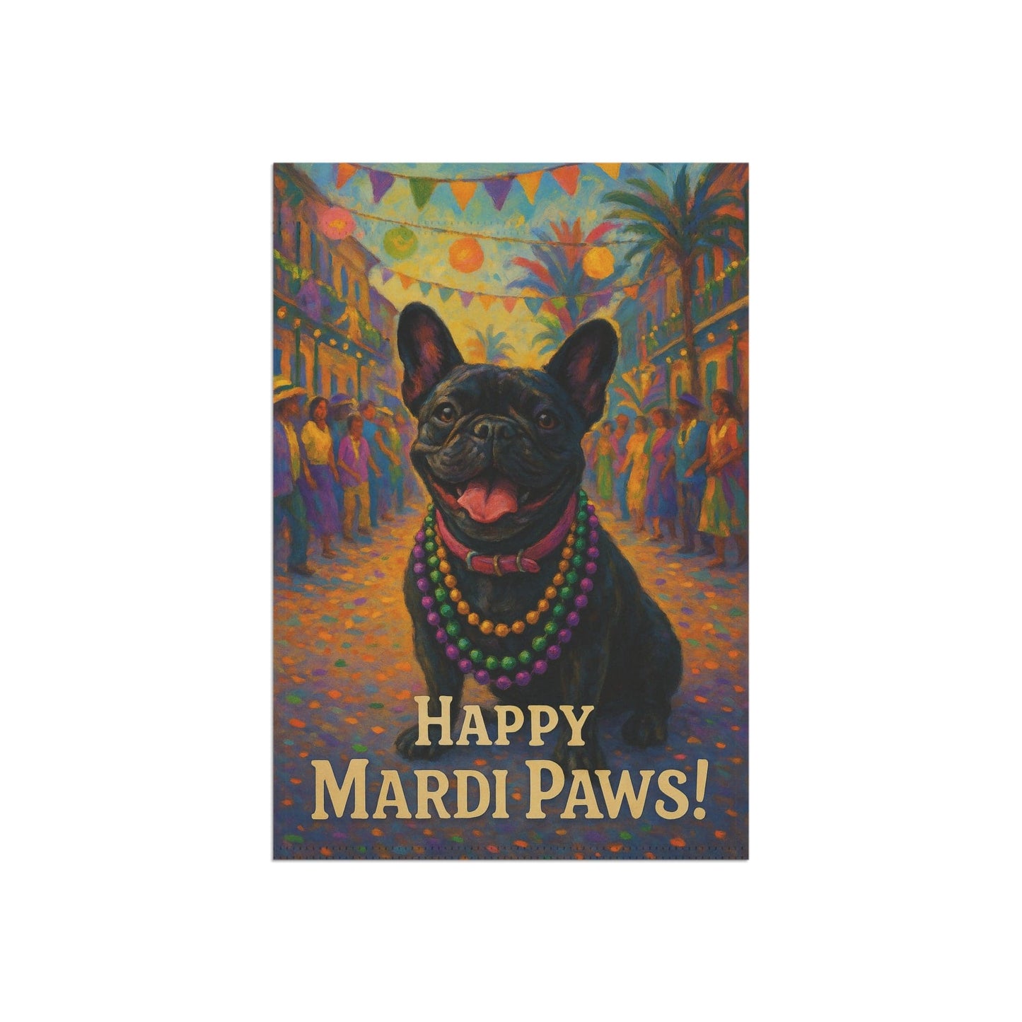 Black French Bulldog Mardi Gras Paws Garden Flag