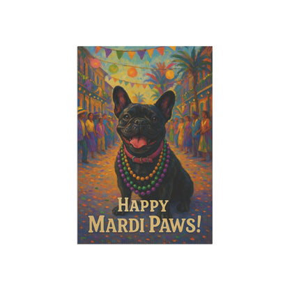 Black French Bulldog Mardi Gras Paws Garden Flag