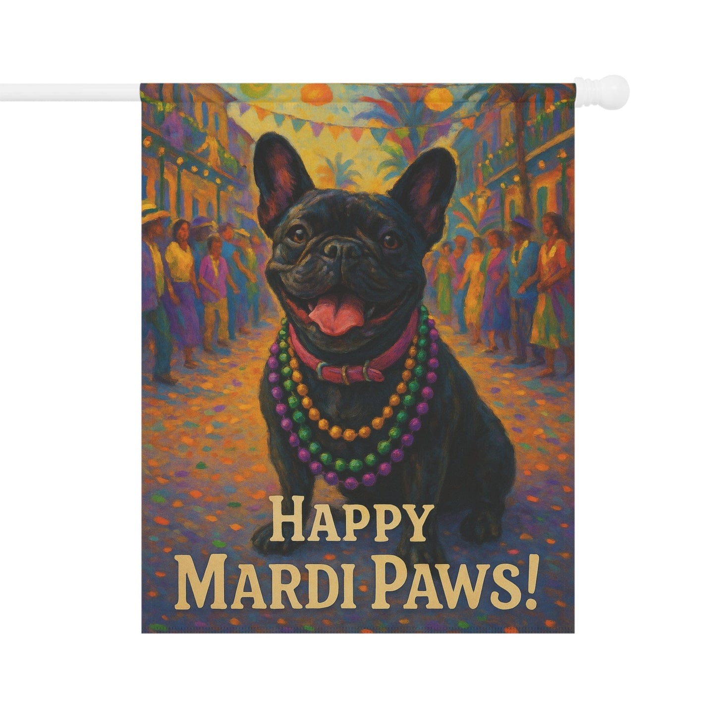 Black French Bulldog Mardi Gras Paws Garden Flag