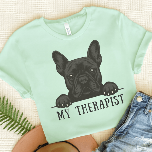 Printify T-Shirt Heather Mint / S Black French Bulldog My Therapist TShirt