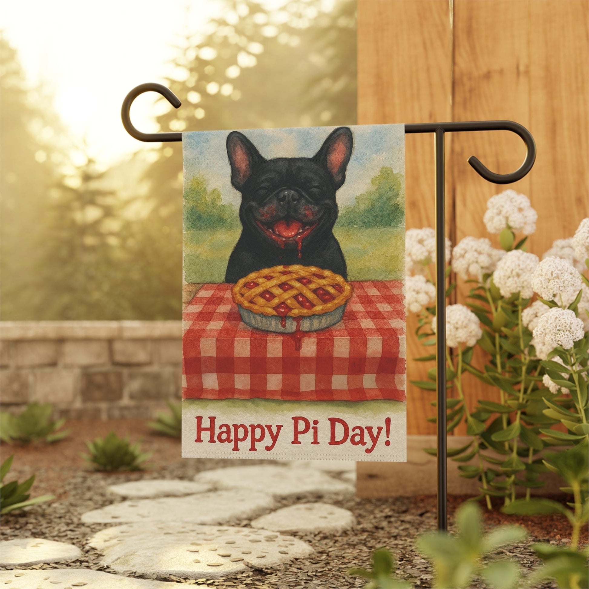 Black French Bulldog Pi Day Garden Flag