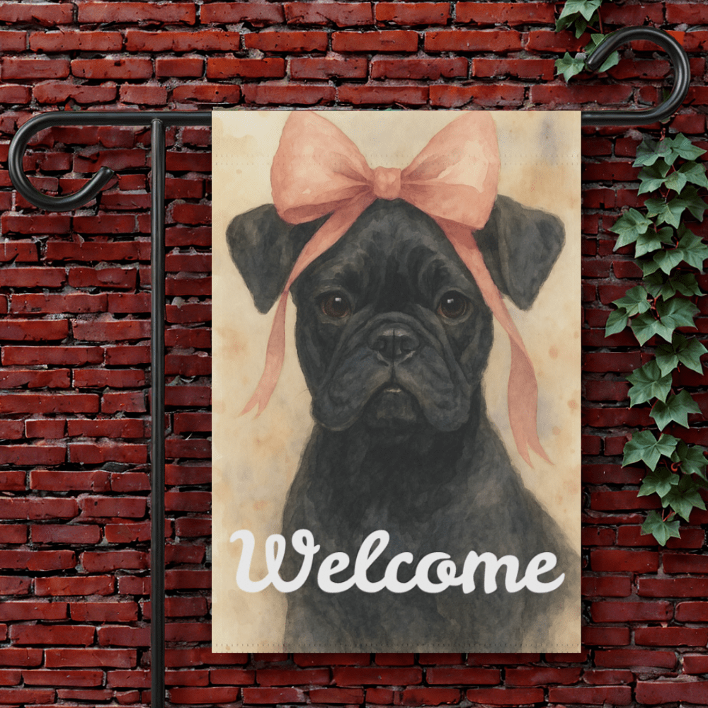 Black French Bulldog Pink Coquette Garden Flag 12'' × 18''