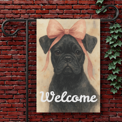 Black French Bulldog Pink Coquette Garden Flag 12'' × 18''