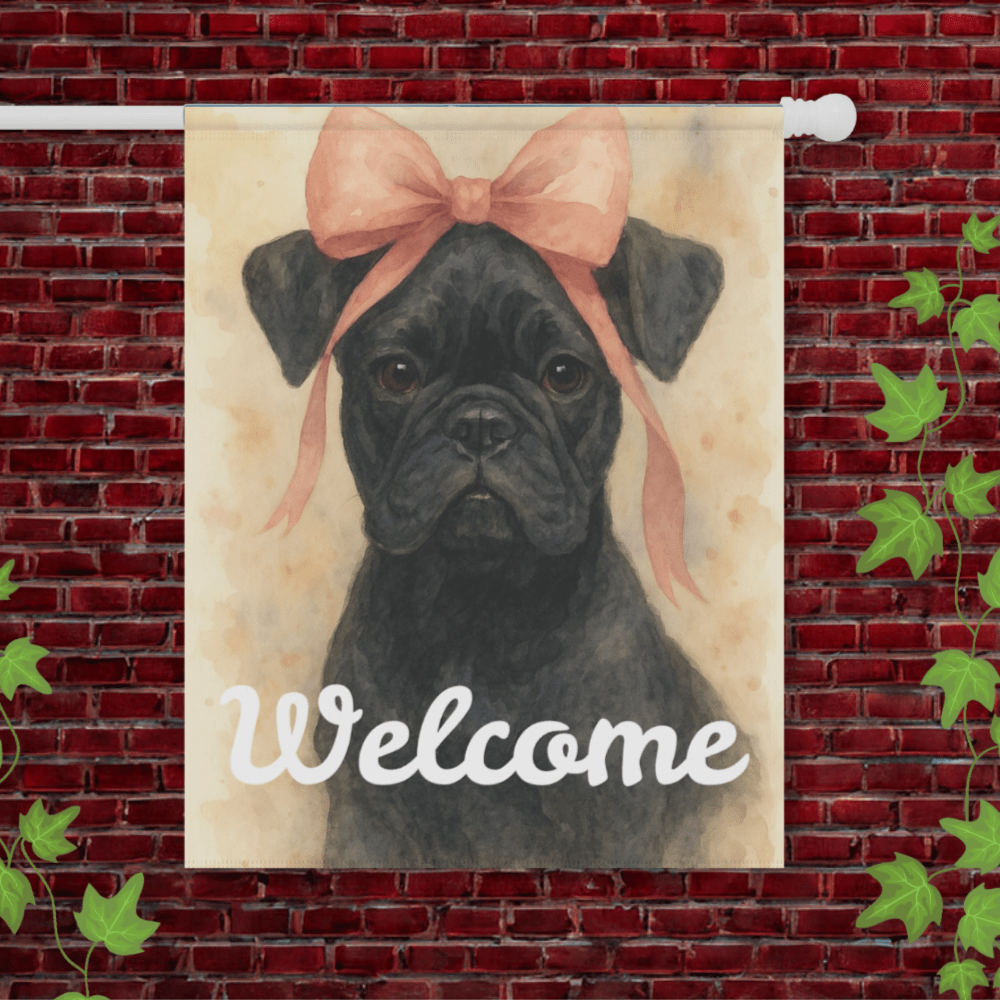 Black French Bulldog Pink Coquette Garden Flag 24.5'' × 32''