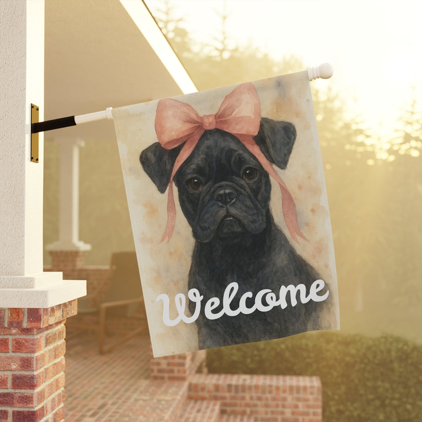 Black French Bulldog Pink Coquette Garden Flag
