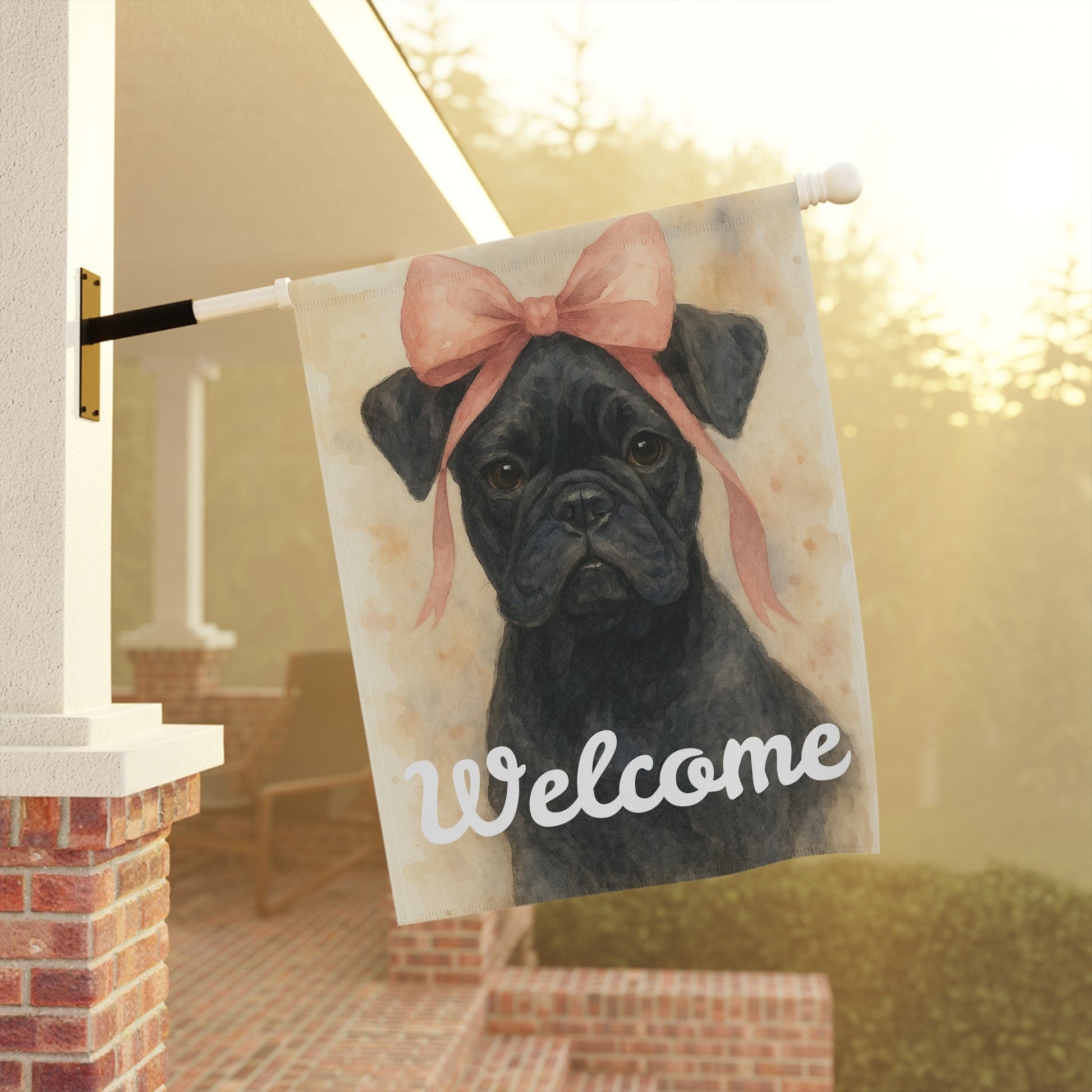 Black French Bulldog Pink Coquette Garden Flag
