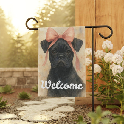 Black French Bulldog Pink Coquette Garden Flag