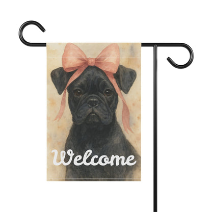 Black French Bulldog Pink Coquette Garden Flag