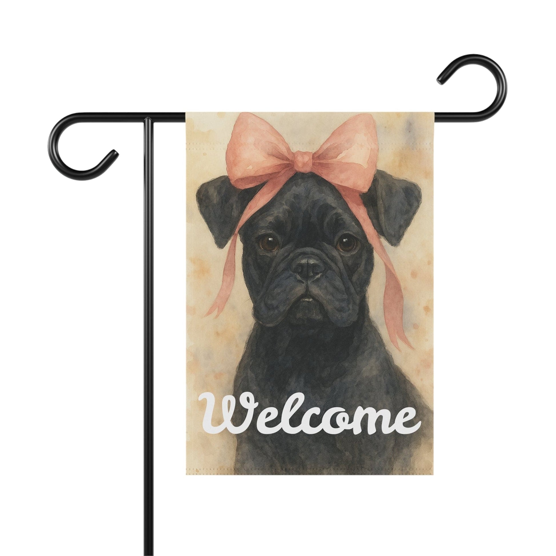 Black French Bulldog Pink Coquette Garden Flag