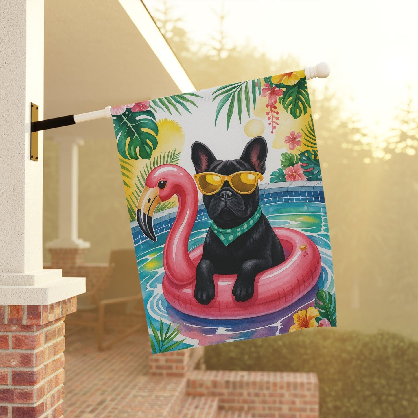 Black French Bulldog Pool Garden Flag