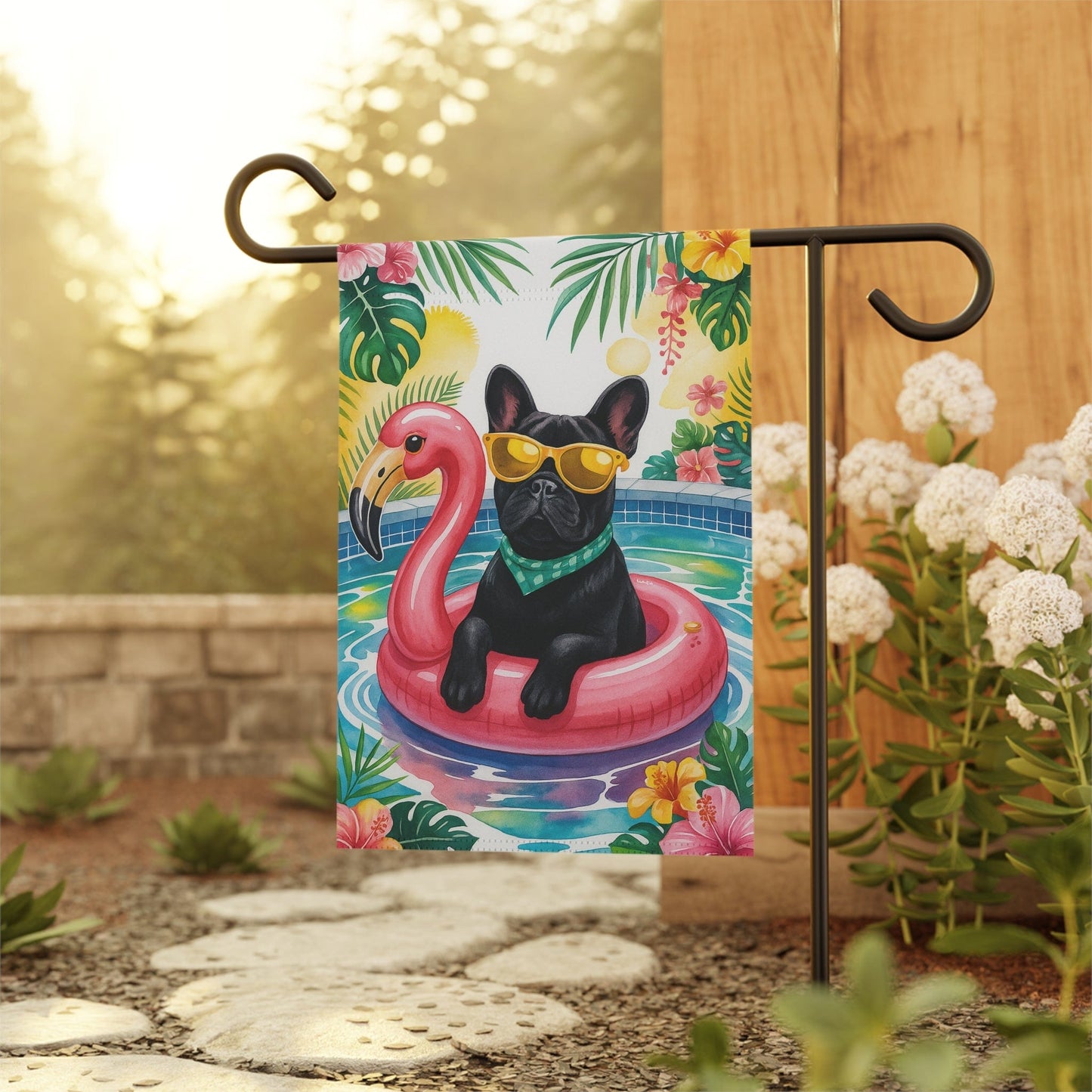 Black French Bulldog Pool Garden Flag