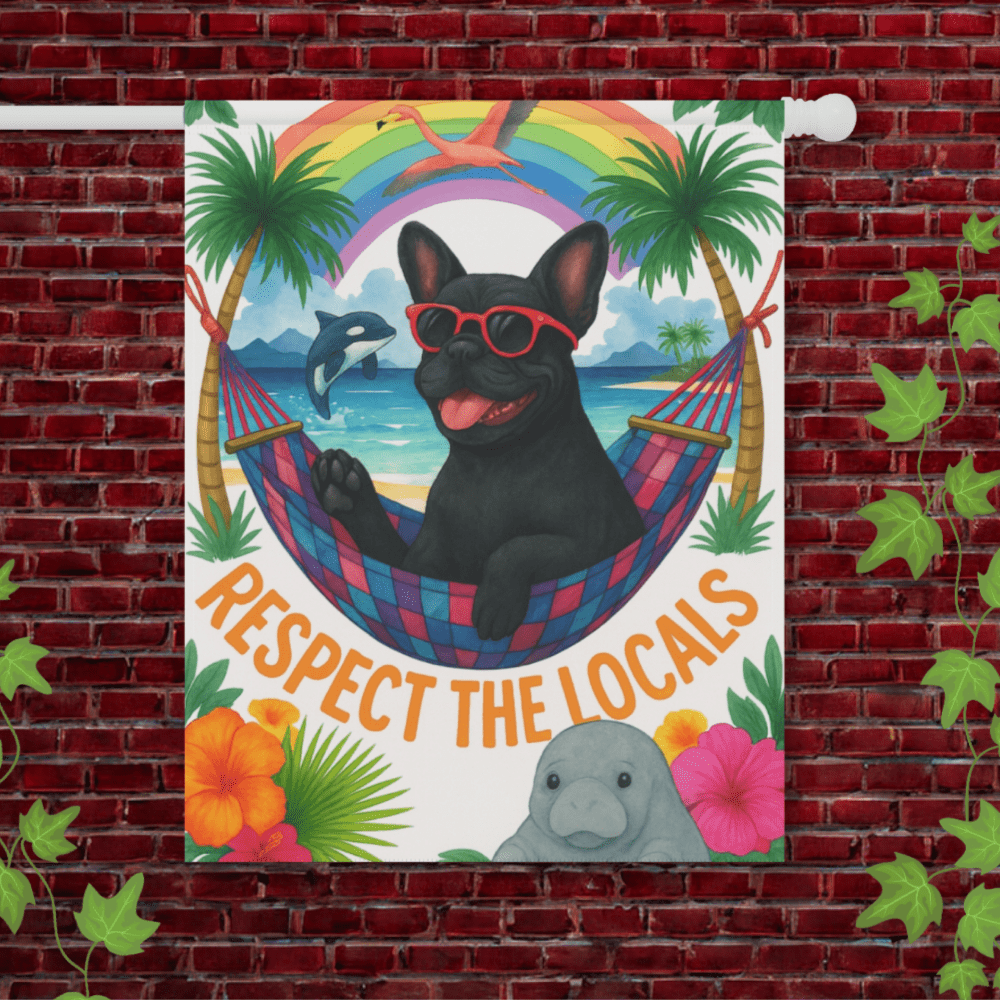 Black French Bulldog Protect Locals Garden Flag 24.5'' × 32''
