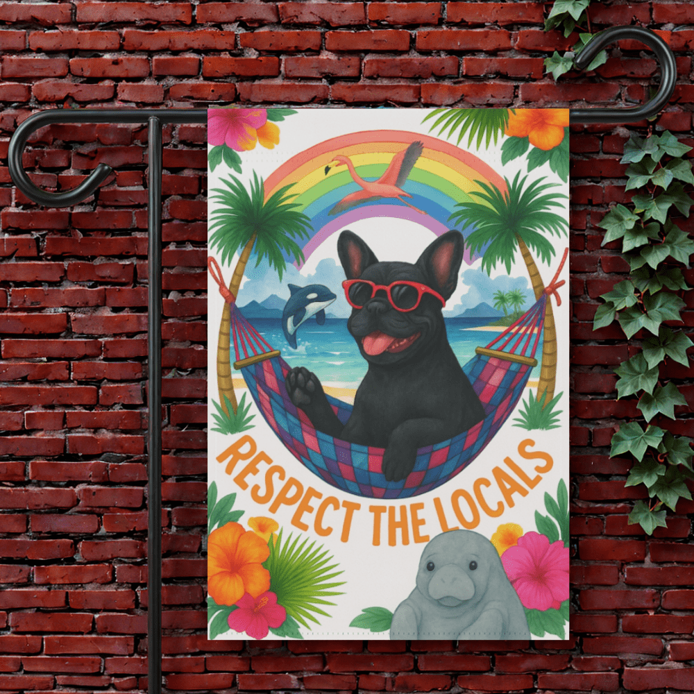 Black French Bulldog Protect Locals Garden Flag 12'' × 18''