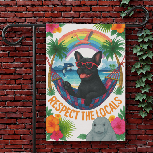 Black French Bulldog Protect Locals Garden Flag 12'' × 18''