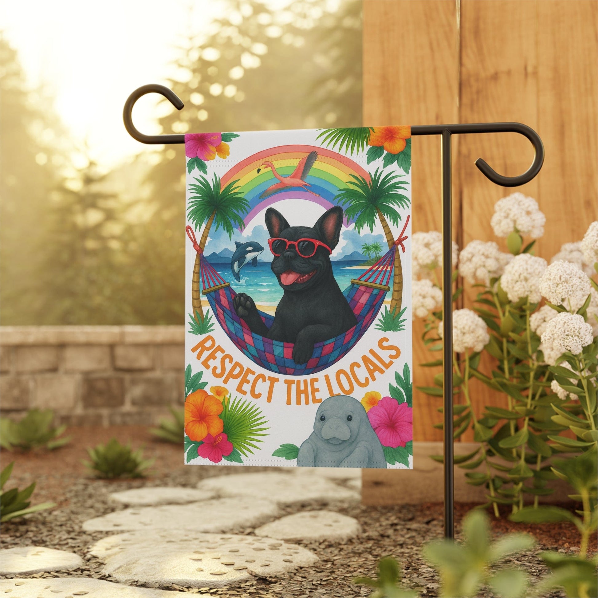 Black French Bulldog Protect Locals Garden Flag