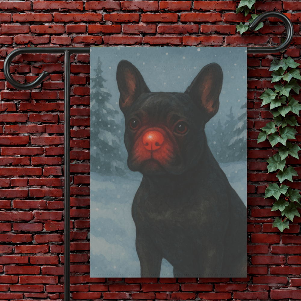 Black French Bulldog Reindeer Garden Flag 12'' × 18''