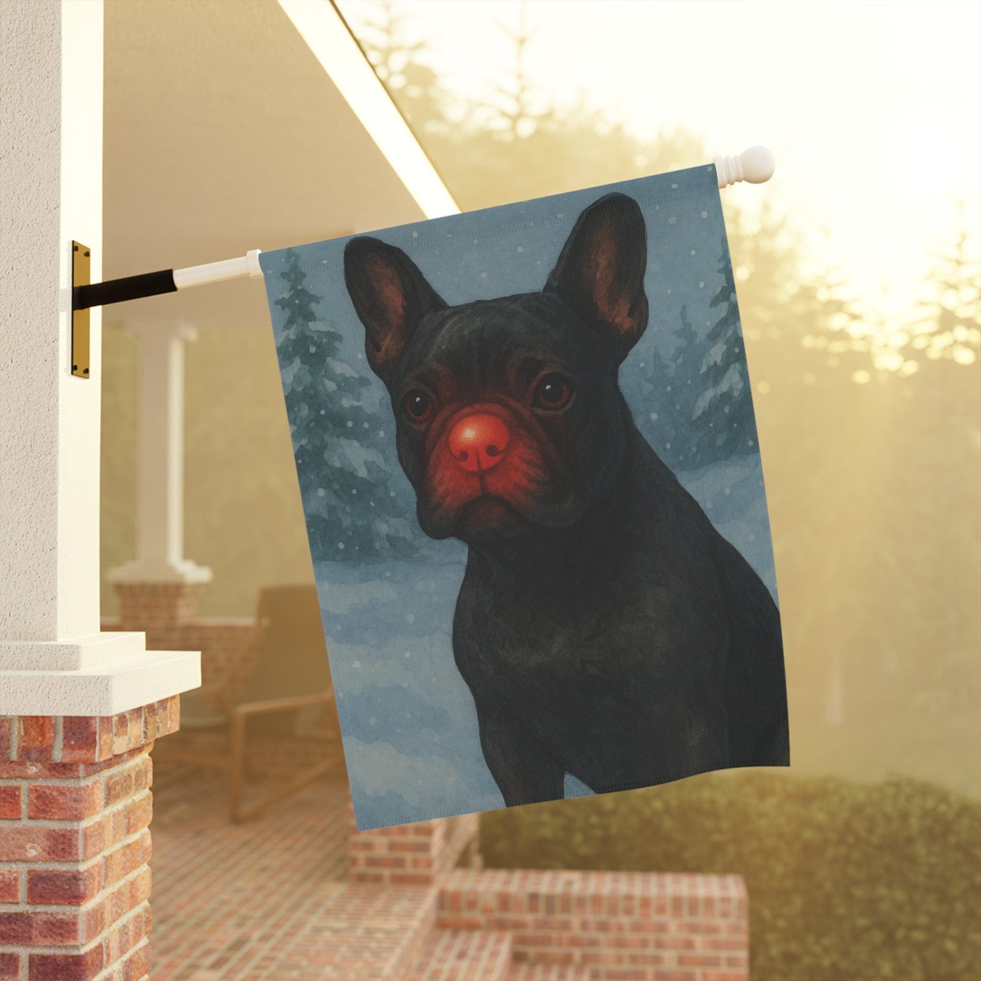 Black French Bulldog Reindeer Garden Flag