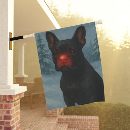 Black French Bulldog Reindeer Garden Flag