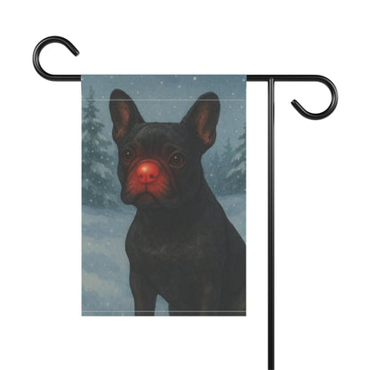 Black French Bulldog Reindeer Garden Flag