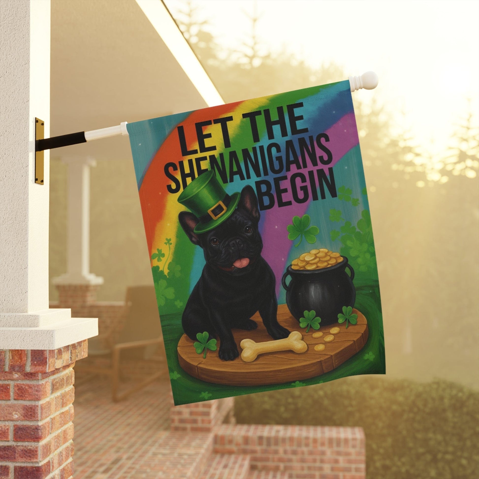 Black French Bulldog Saint Patricks Day Garden Flag