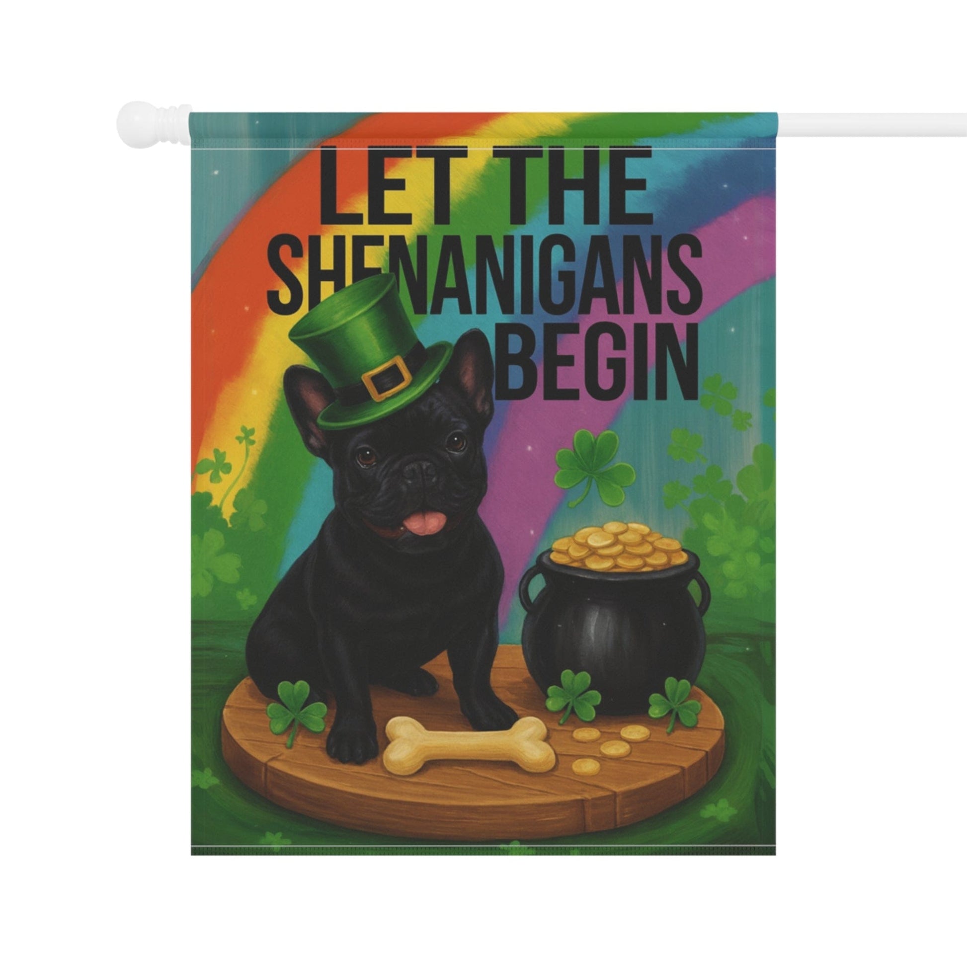 Black French Bulldog Saint Patricks Day Garden Flag