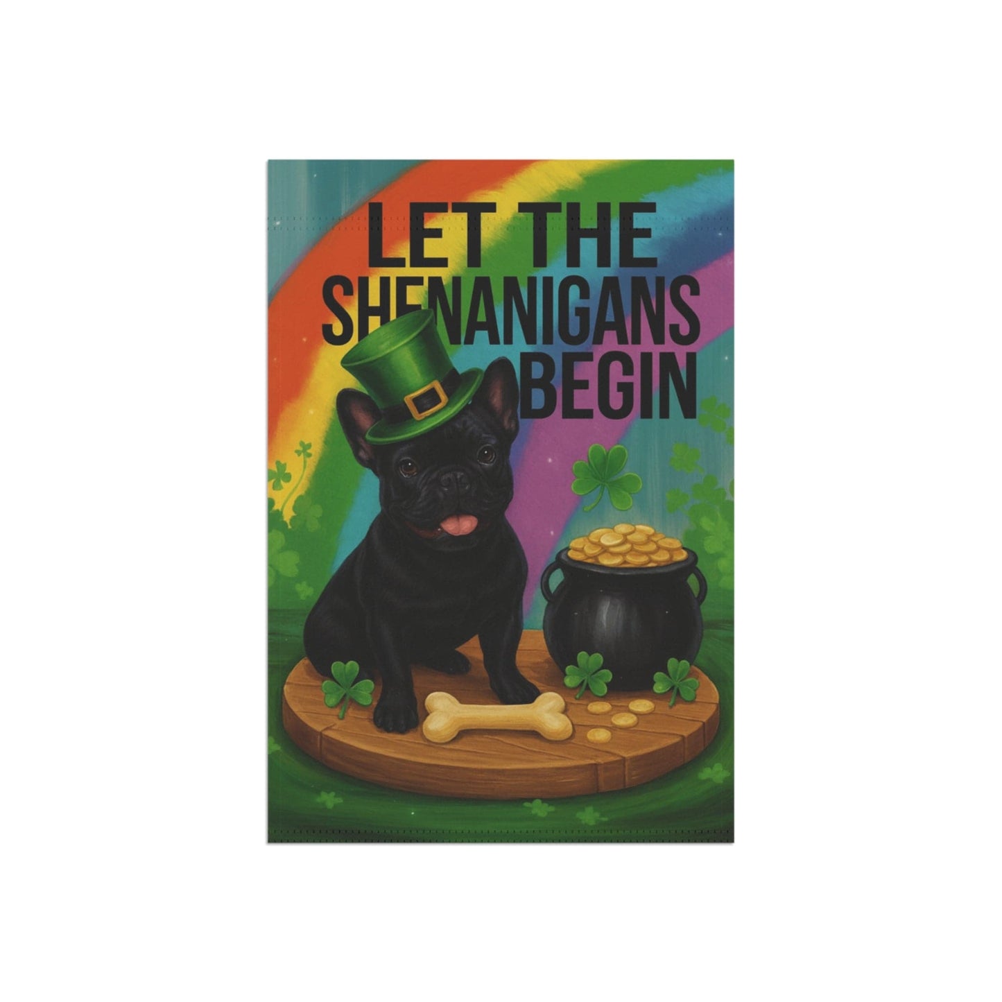 Black French Bulldog Saint Patricks Day Garden Flag