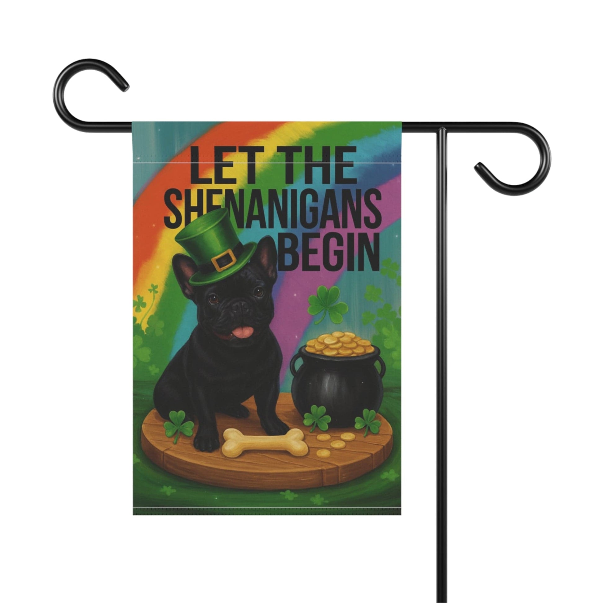 Black French Bulldog Saint Patricks Day Garden Flag