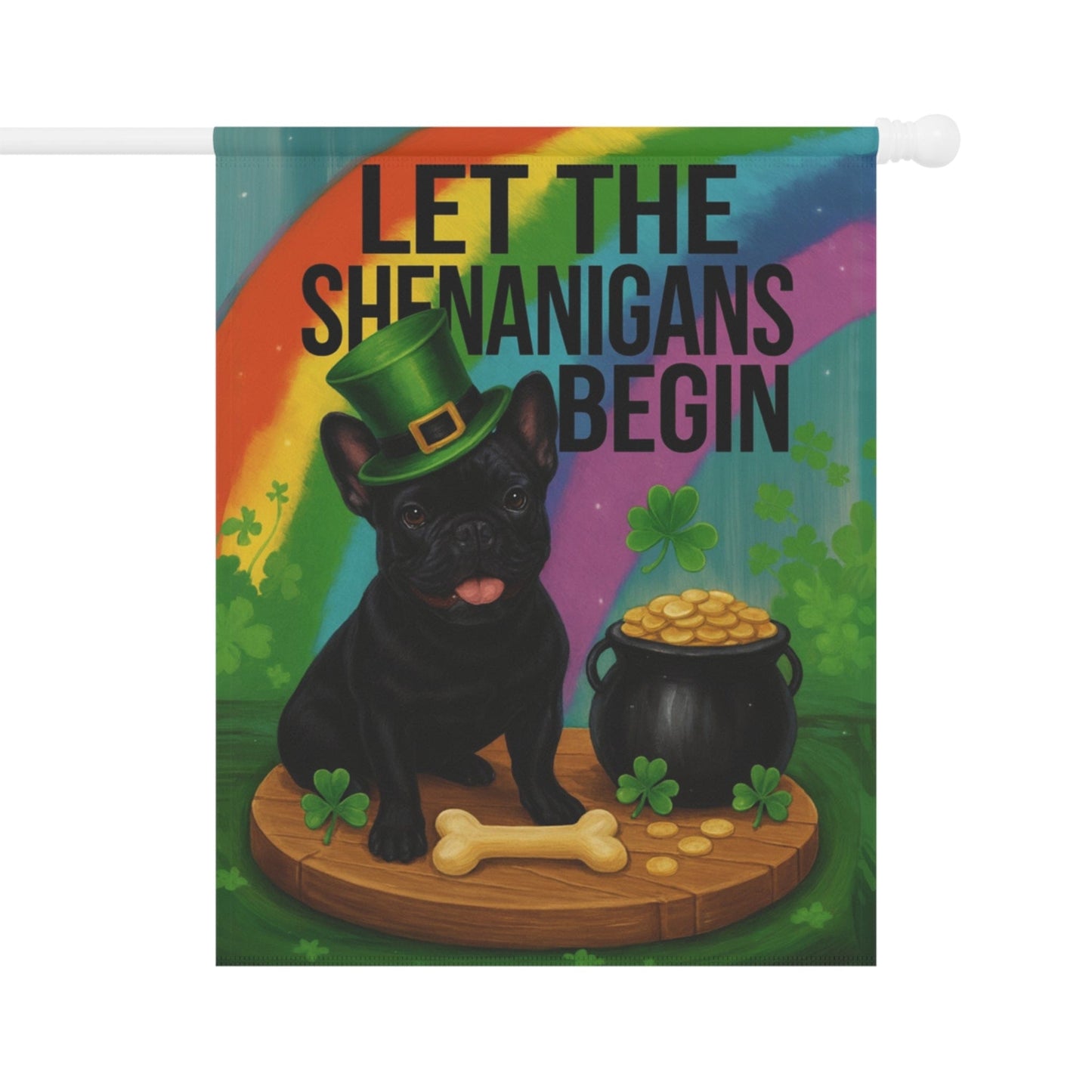 Black French Bulldog Saint Patricks Day Garden Flag