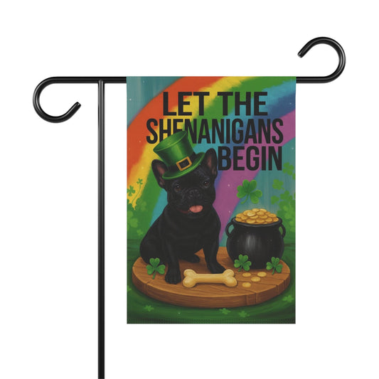 Black French Bulldog Saint Patricks Day Garden Flag