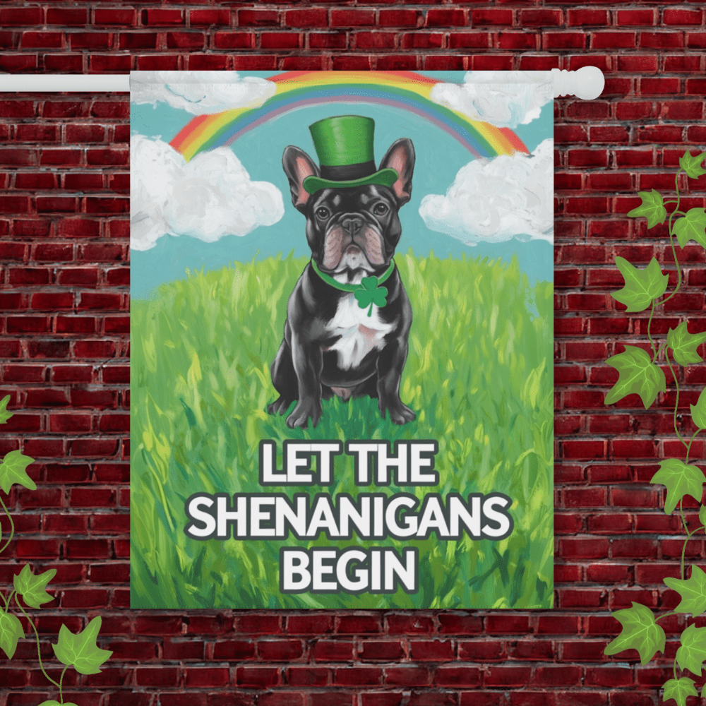 Printify Garden Flag 24.5'' × 32'' Black French Bulldog Saint Patricks Garden Flag
