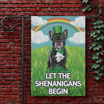 Printify Garden Flag 12'' × 18'' Black French Bulldog Saint Patricks Garden Flag