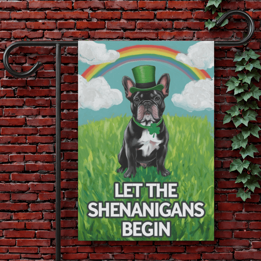 Printify Garden Flag 12'' × 18'' Black French Bulldog Saint Patricks Garden Flag