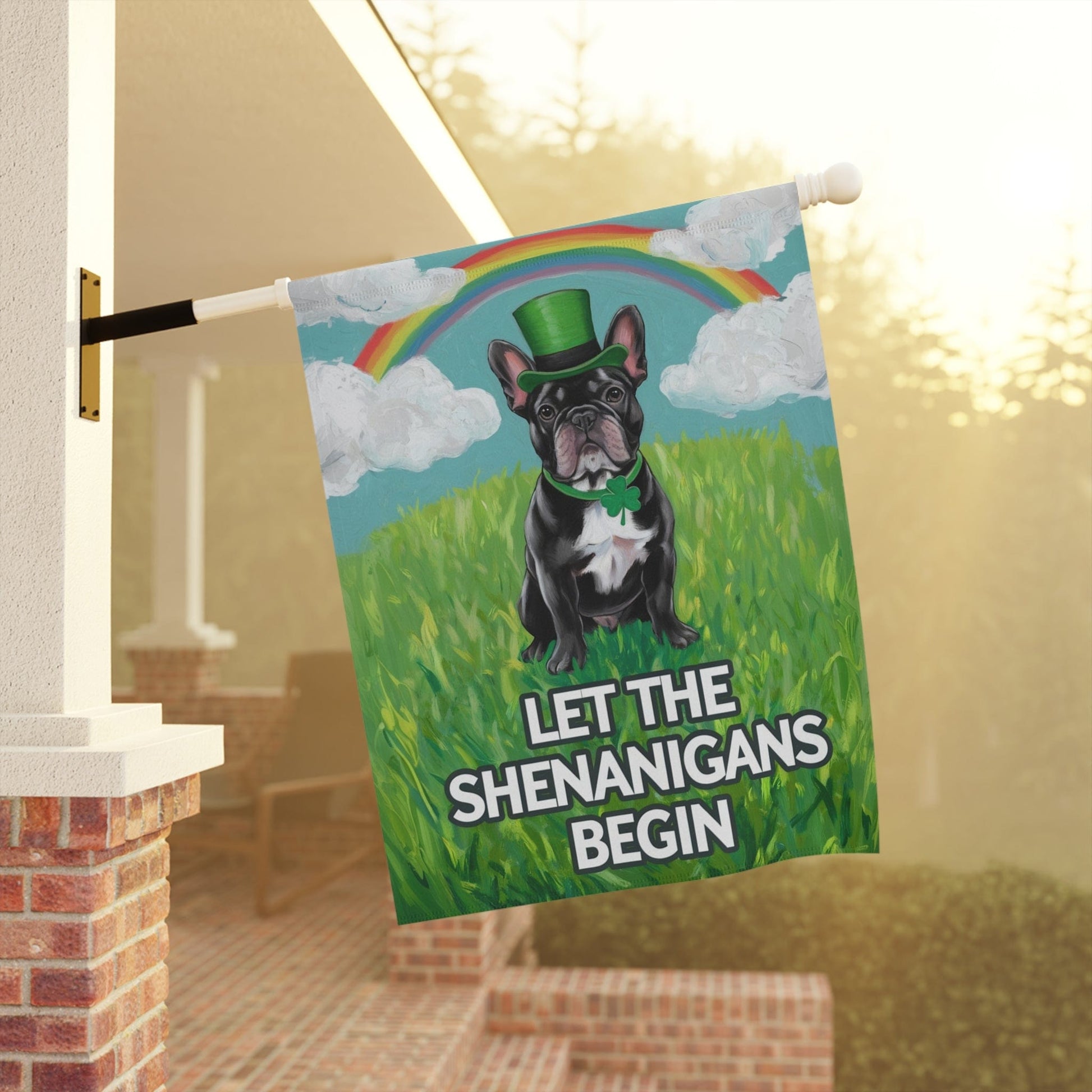 Printify Garden Flag Black French Bulldog Saint Patricks Garden Flag