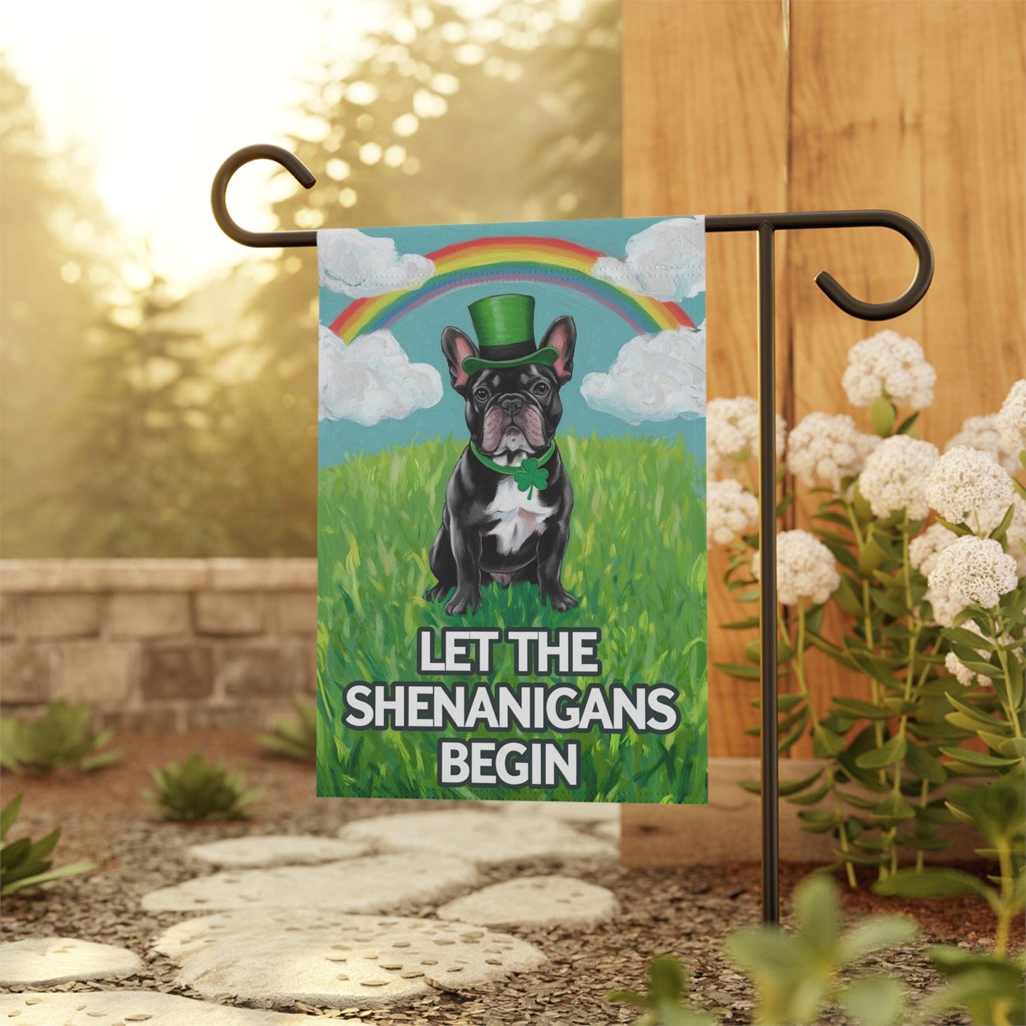 Printify Garden Flag Black French Bulldog Saint Patricks Garden Flag