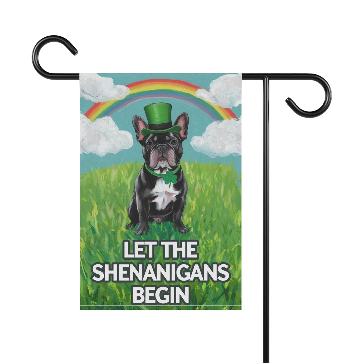 Printify Garden Flag Black French Bulldog Saint Patricks Garden Flag