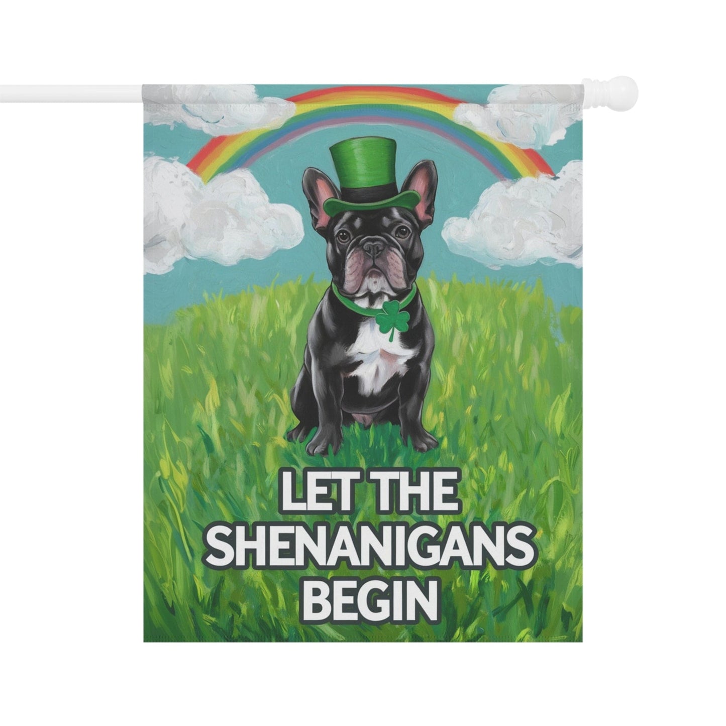 Printify Garden Flag Black French Bulldog Saint Patricks Garden Flag