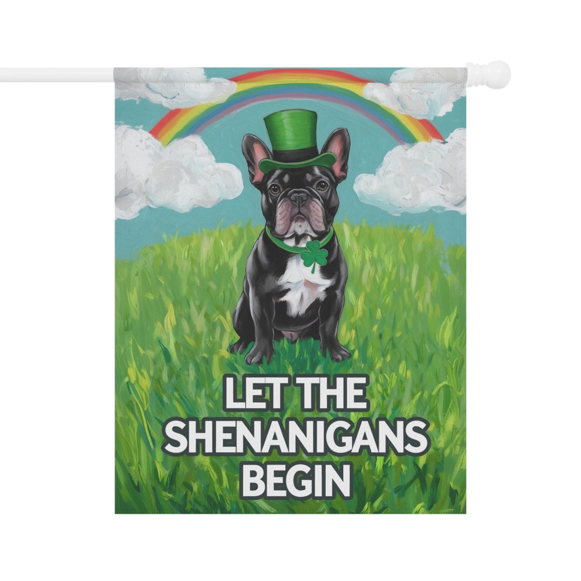 Printify Garden Flag Black French Bulldog Saint Patricks Garden Flag