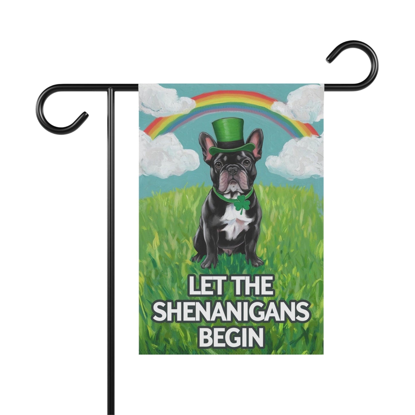 Printify Garden Flag Black French Bulldog Saint Patricks Garden Flag