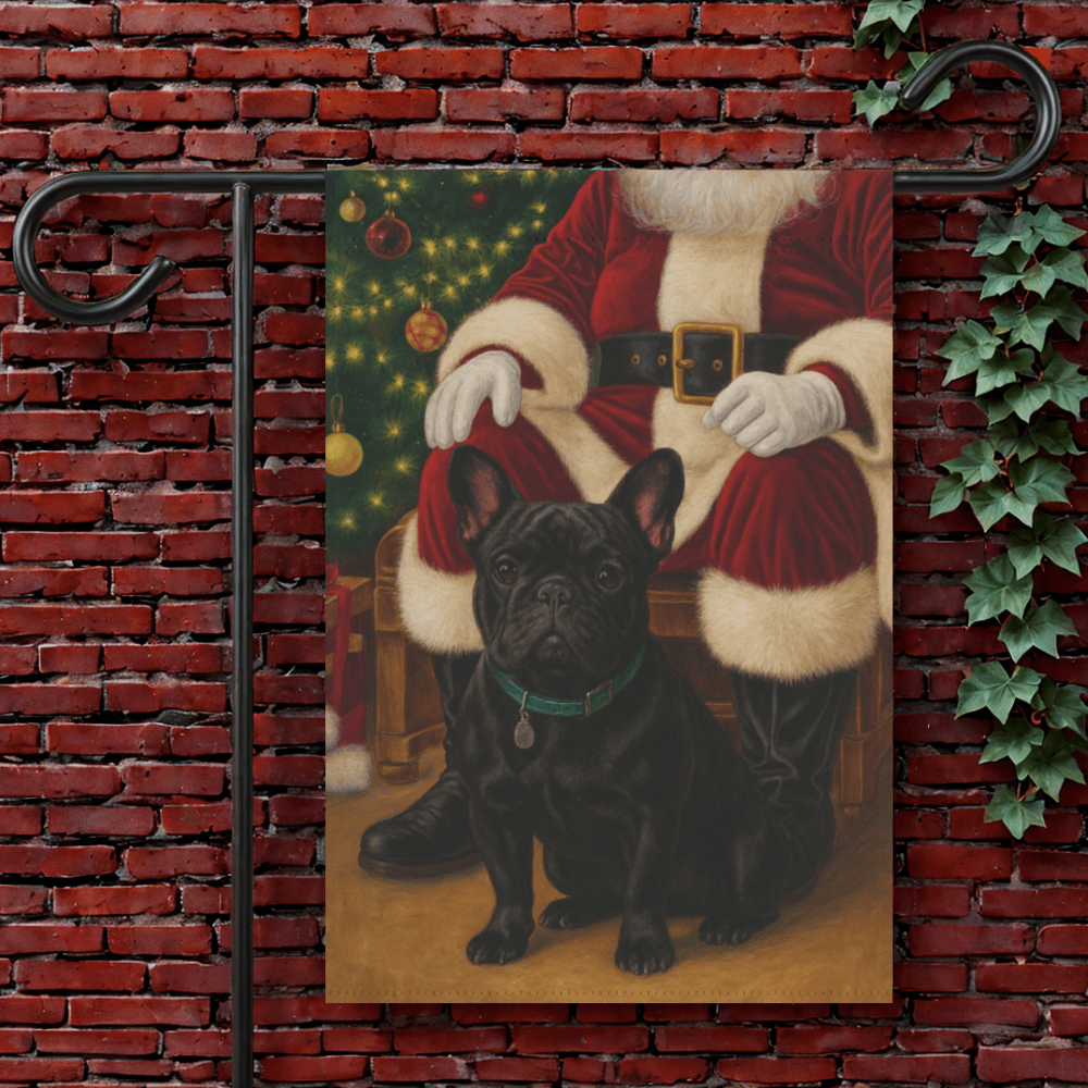 Black French Bulldog Santa Clause Garden Flag 12'' × 18''