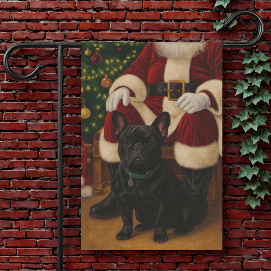 Black French Bulldog Santa Clause Garden Flag 12'' × 18''