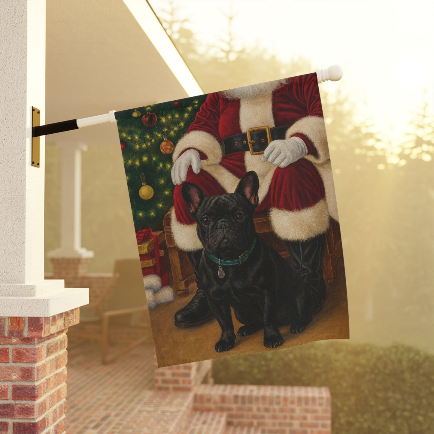 Black French Bulldog Santa Clause Garden Flag